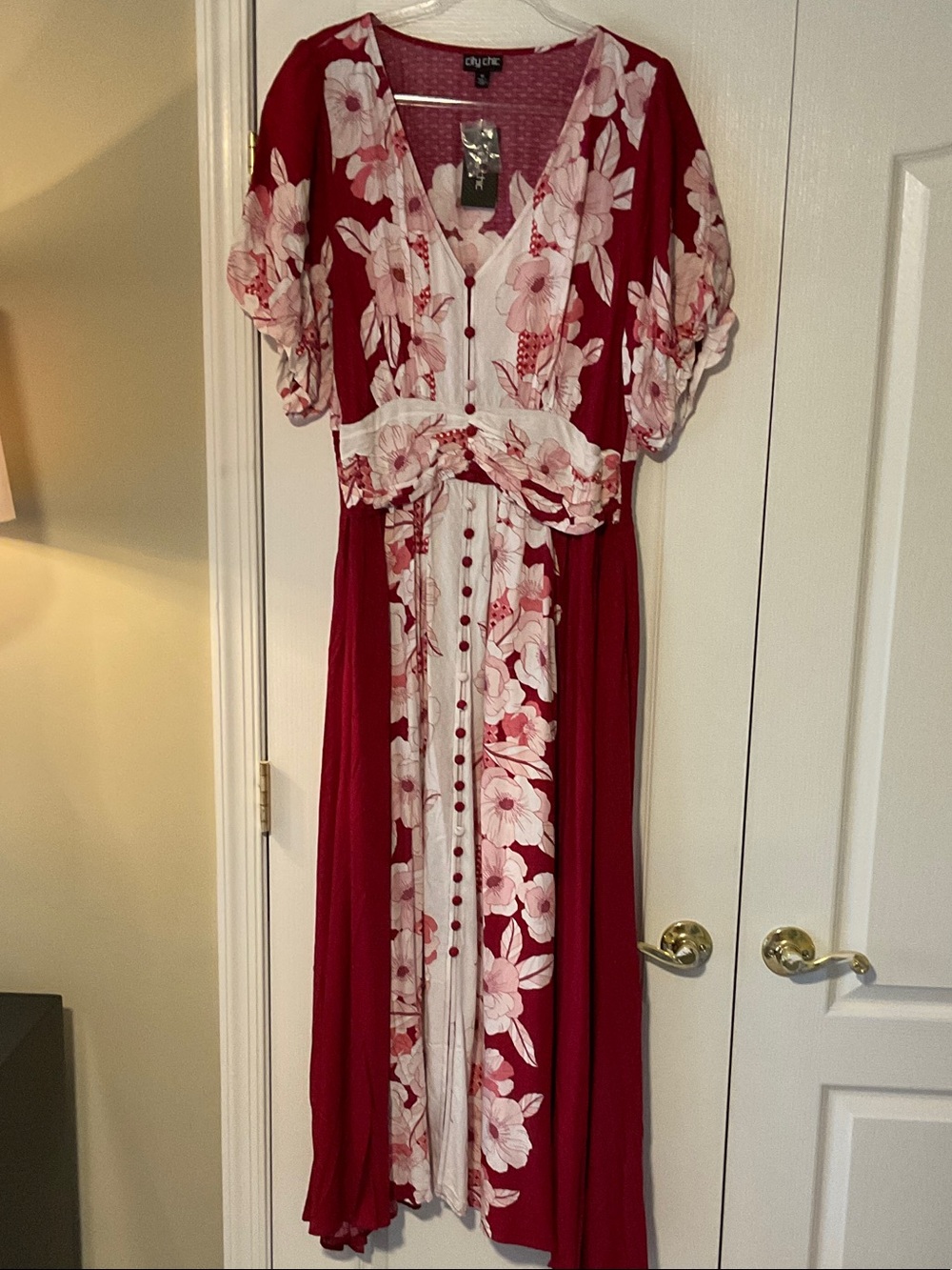 City Chic Magenta and White Floral Maxi Dress